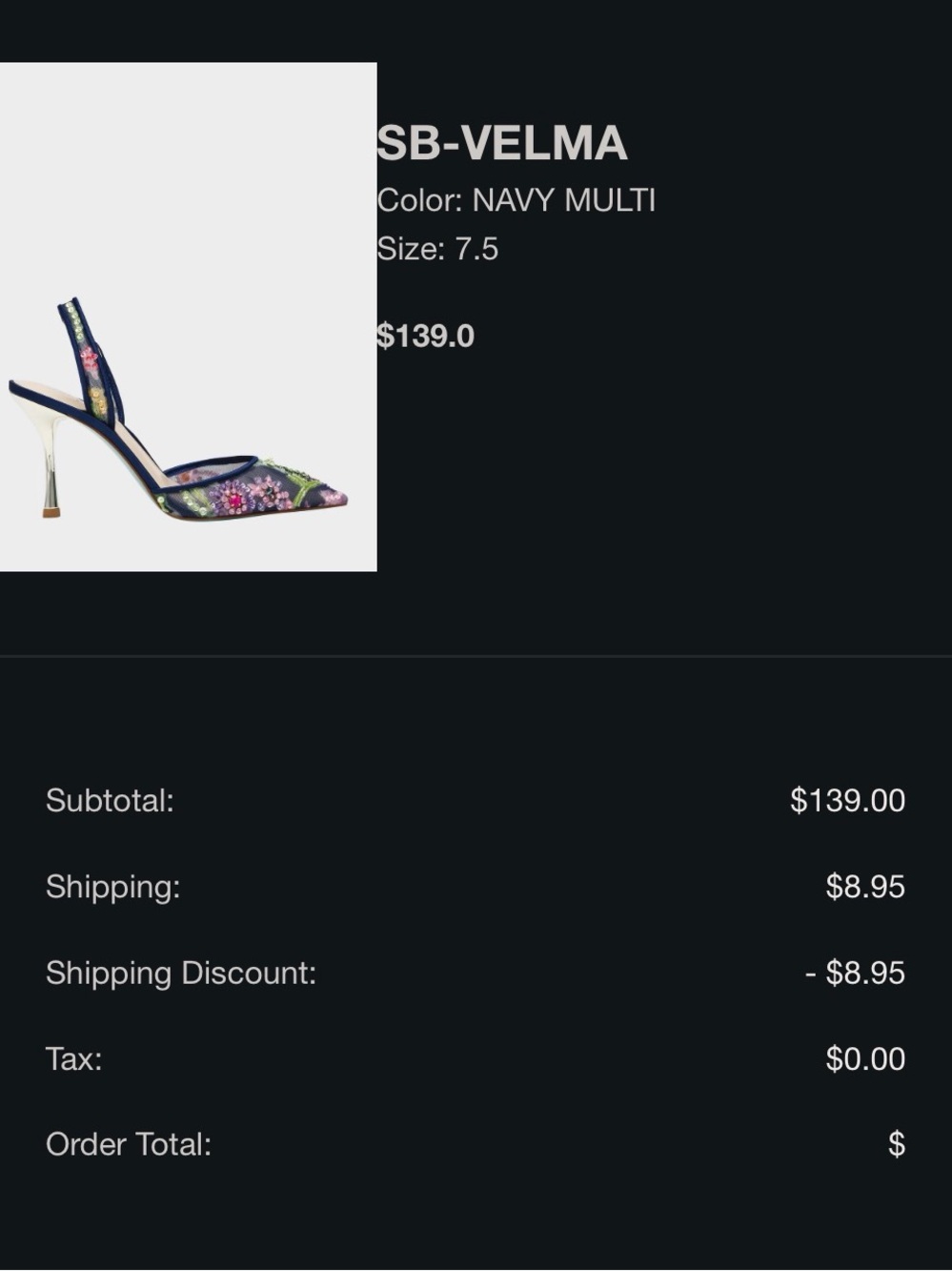 Betsey Johnson Navy Mesh Slingback Heels with Multicolor Floral Embellishments - Picture 7 of 7